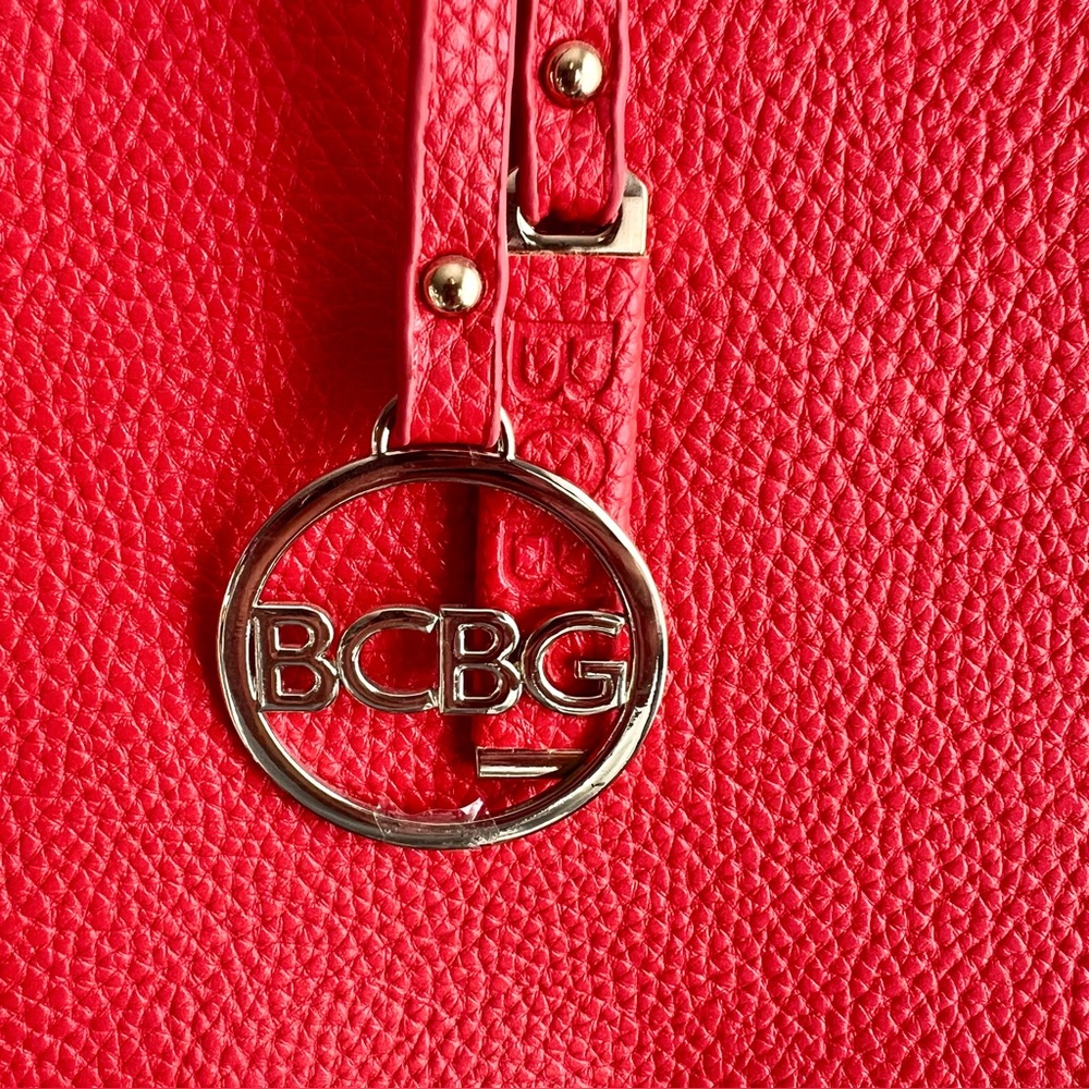 BCBG Paris Large Tote Orange and Beige Gold Chain Detail NWT - Picture 5 of 11